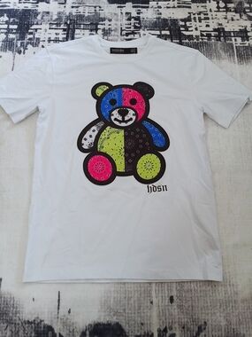 Hudson Jeans White Tee with Neon‎ Teddy Patch Graphic